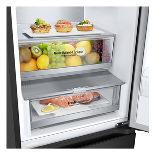 LG, NoFrost, 387 л, высота 203 см, черный - Холодильник