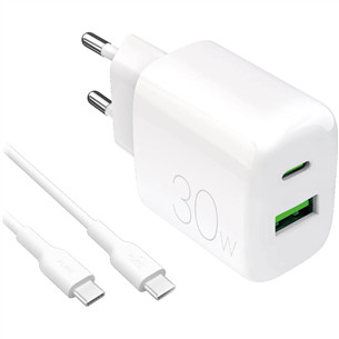 Puro Pro Lite Charger + USB-C cable, 30W, baltas - Įkroviklis PUTCUSBAC30WDYKCCWHI