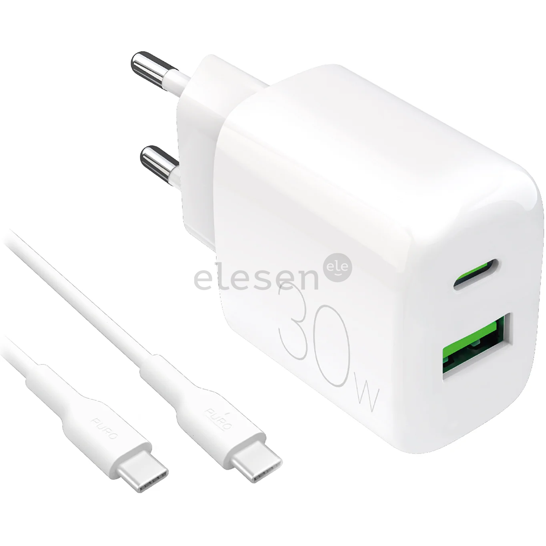 Puro Pro Lite Charger + USB-C cable, 30W, white - Power adapter