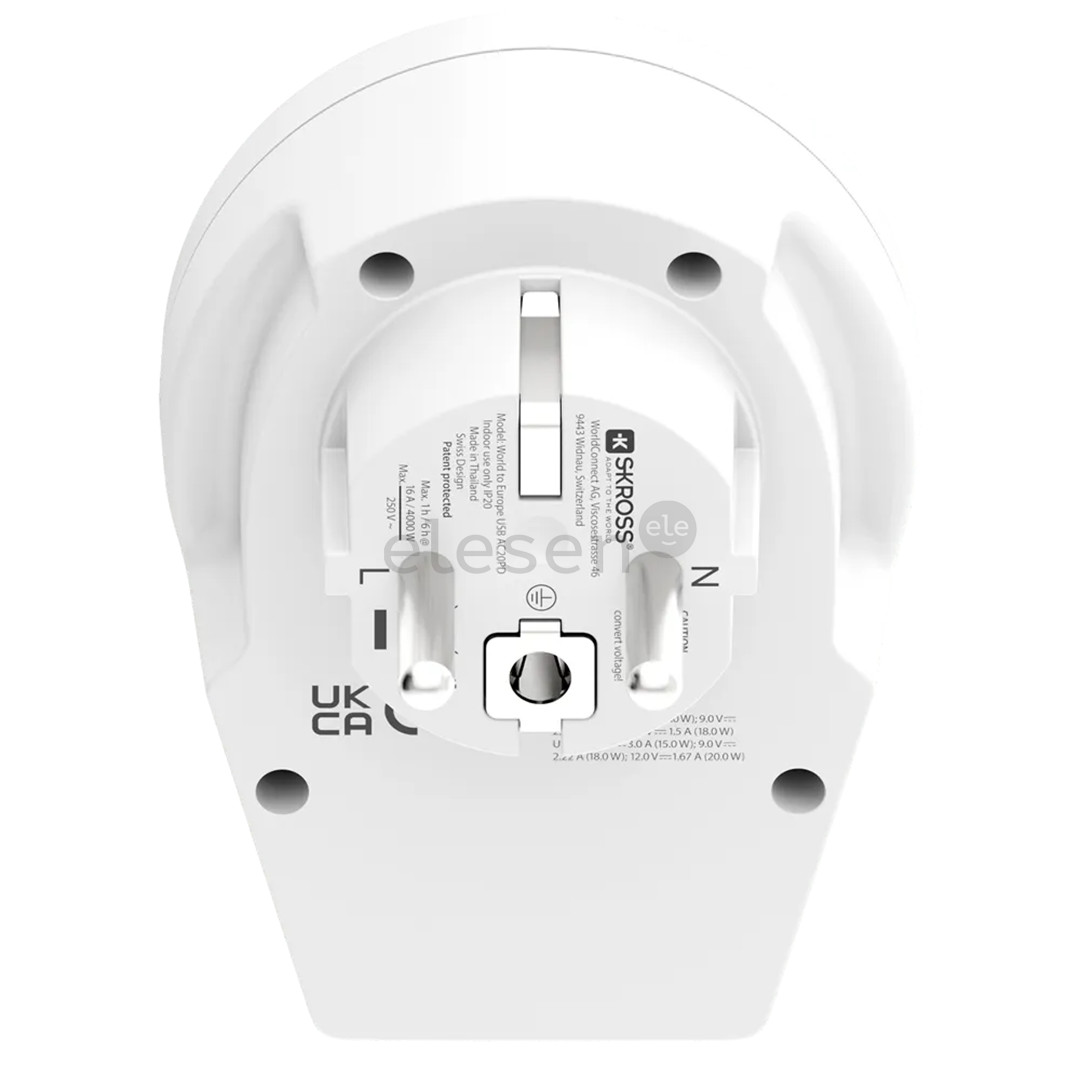 Skross World to Europe, USB-A, USB-C, белый - Адаптер для путешествий