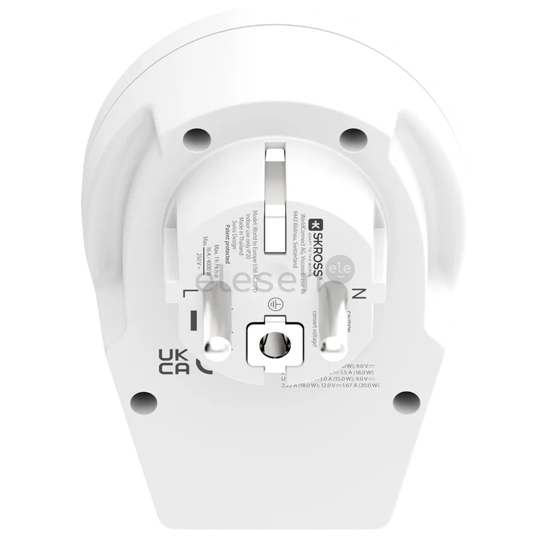 Skross World to Europe, USB-A, USB-C, baltas - Kelioninis adapteris