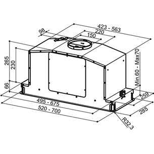 Faber IN-LIGHT X KL A70/2, 710  м³/ч, ширина 70 см, нерж. сталь - Интегрируемая вытяжка