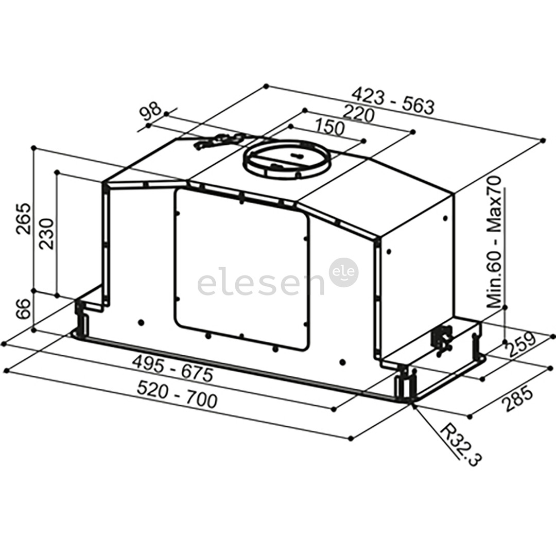 Faber IN-LIGHT X KL A70/2, 710  м³/ч, ширина 70 см, нерж. сталь - Интегрируемая вытяжка