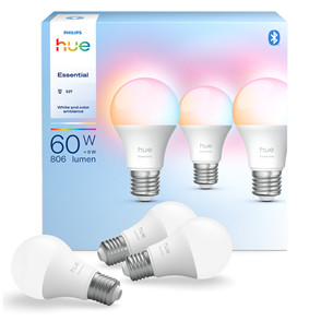 Philips Hue Essential A60, Full Color, E27, 3 vnt., baltos - Išmaniosios lemputės