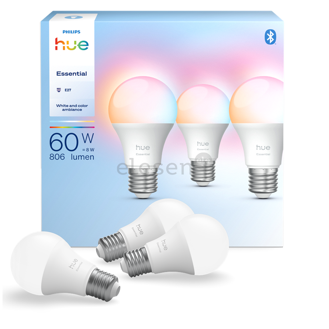 Philips Hue Essential A60, Full Color, E27, 3 pc, white - Smart light