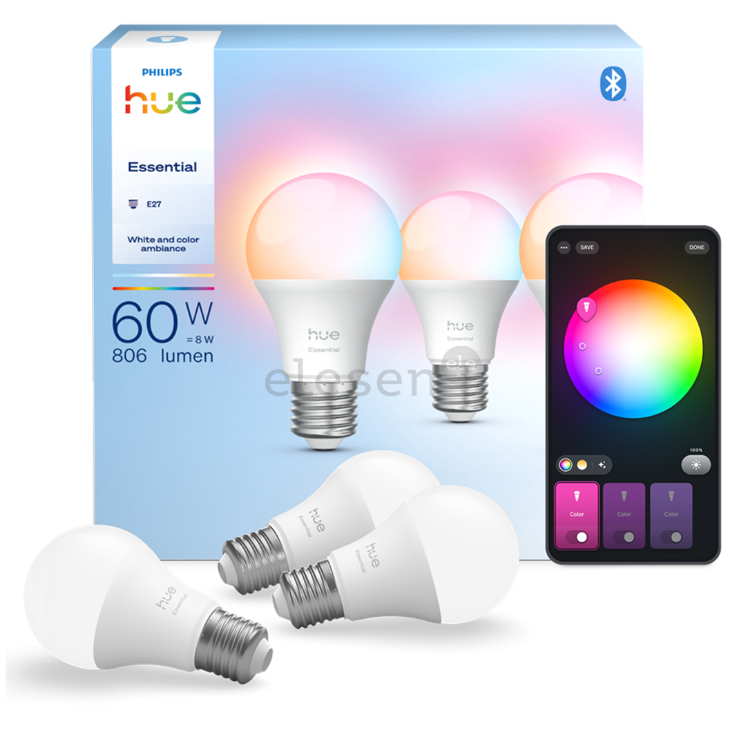 Philips Hue Essential A60, Full Color, E27, 3 pc, white - Smart light
