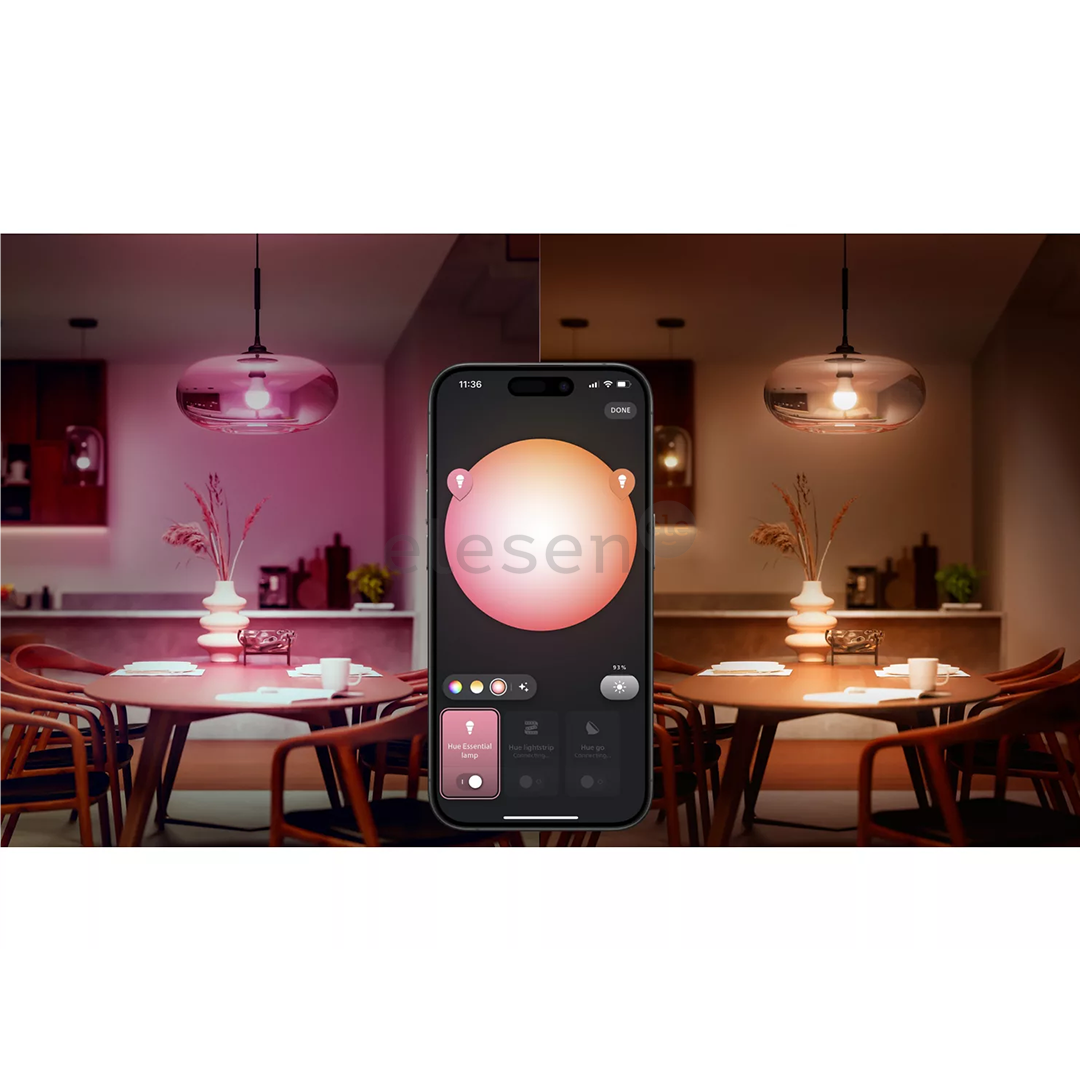 Philips Hue Essential Starter Kit, A60 + Hue Bridge, Full Color, E27, 3 pc, white - Smart light