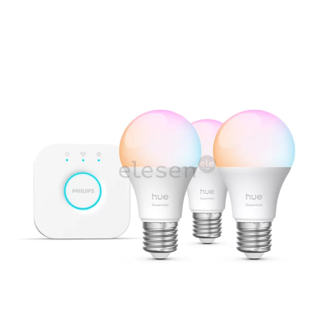 Philips Hue Essential Starter Kit, A60 + Hue Bridge, Full Color, E27, 3 шт., белый - Умные лампы