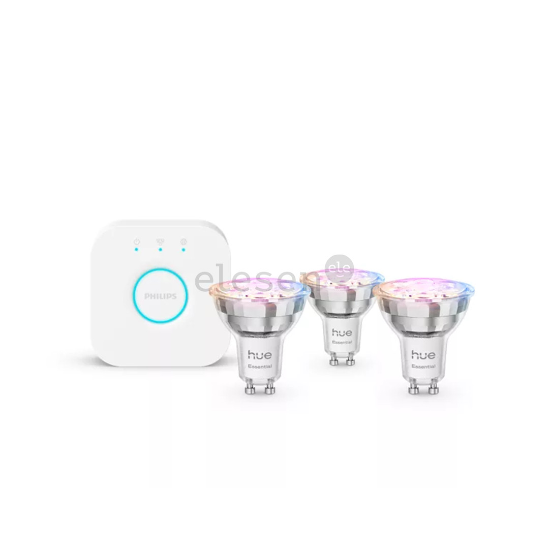 Philips Hue Essential Starter Kit, Spotlight + Hue Bridge, Full Color, GU10, 3 pc, white - Smart light kit