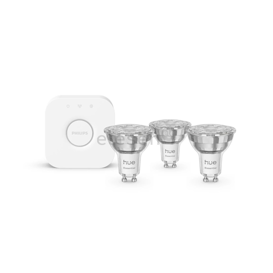 Philips Hue Essential Starter Kit, Spotlight + Hue Bridge, Full Color, GU10, 3 pc, white - Smart light kit