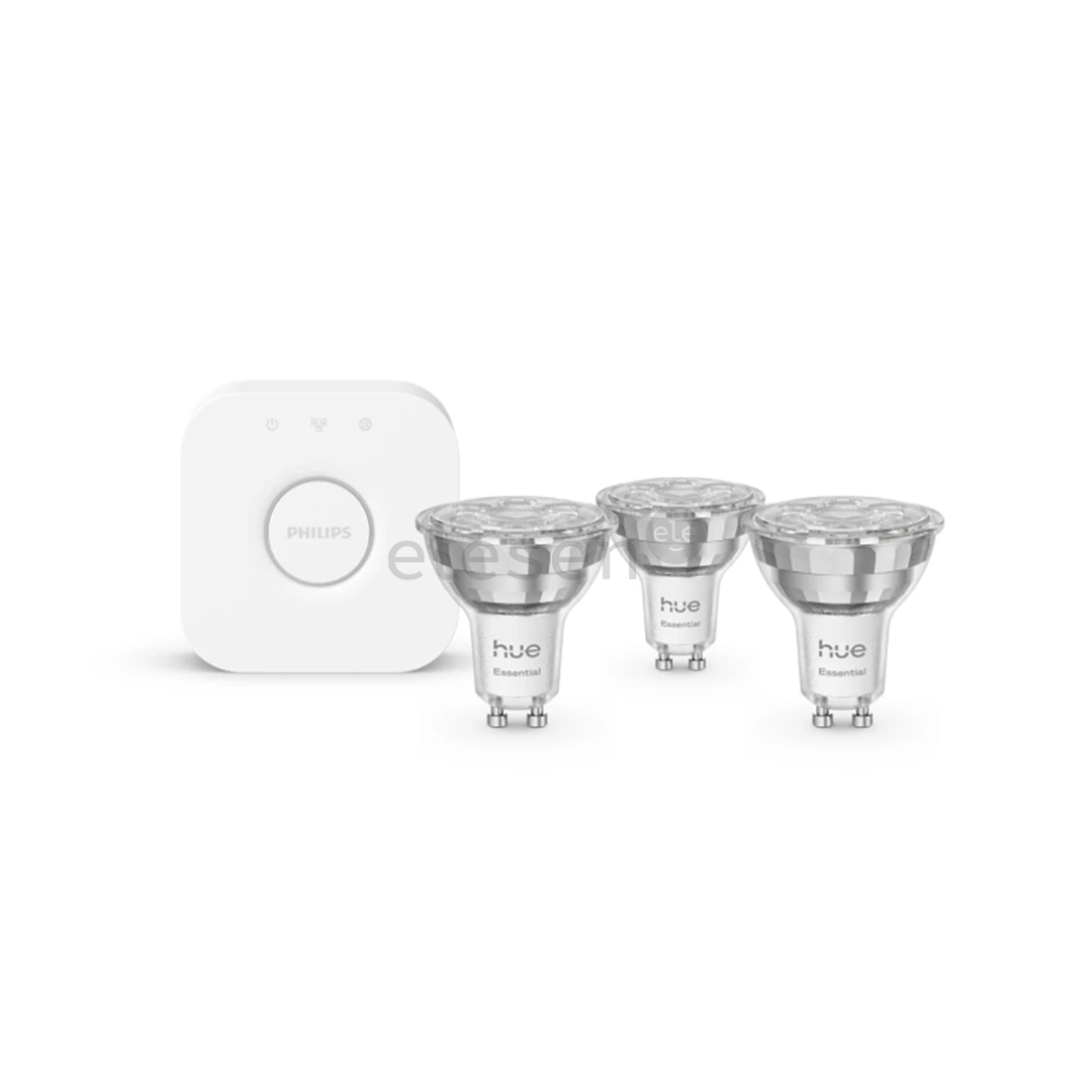 Philips Hue Essential Starter Kit, Spotlight + Hue Bridge, Full Color, GU10, 3 pc, white - Smart light kit
