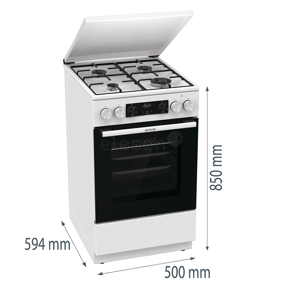 Gorenje, 62 L, plotis 50 cm, balta - Dujinė viryklė su elektrine orkaite