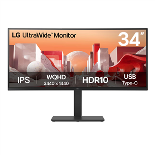 LG BA75QE UltraWide, 34'', WQHD, USB-C, lenktas, juodas - Monitorius 34BA75QE-B