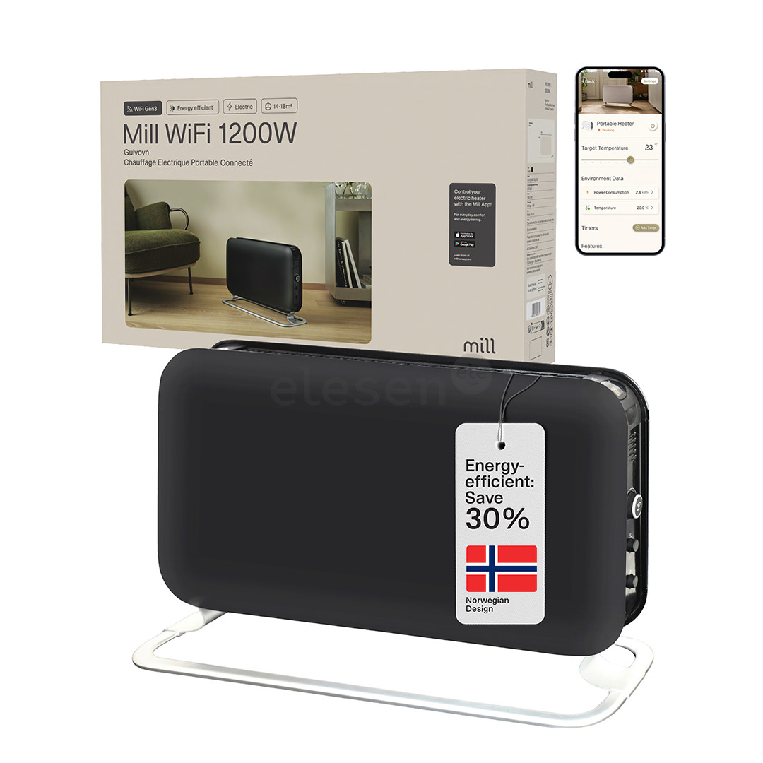 Mill, WiFi, 1200 W, juodas - Konvekcinis radiatorius