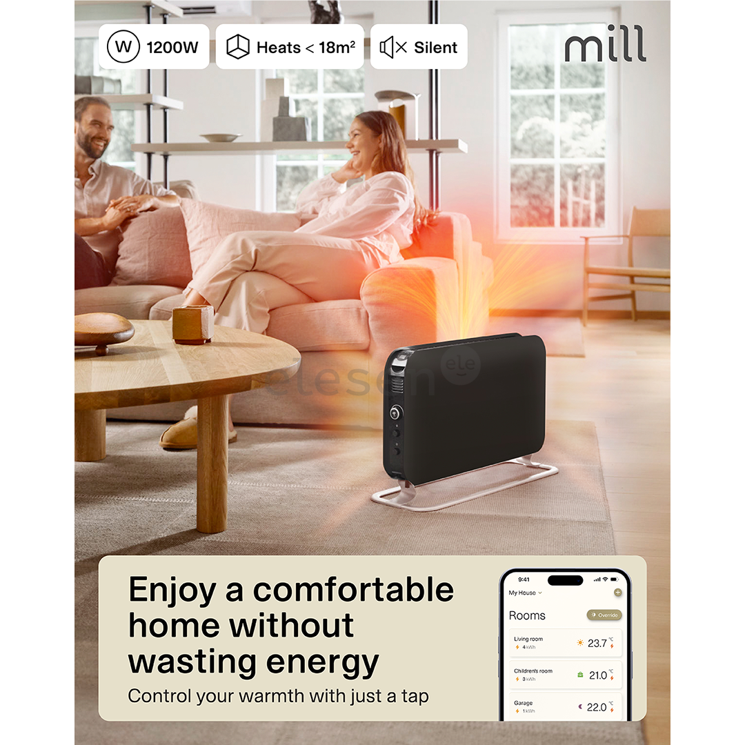 Mill, WiFi, 1200 Вт, черный - Конвектор