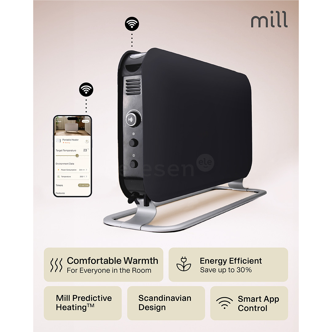 Mill, WiFi, 1200 W, juodas - Konvekcinis radiatorius