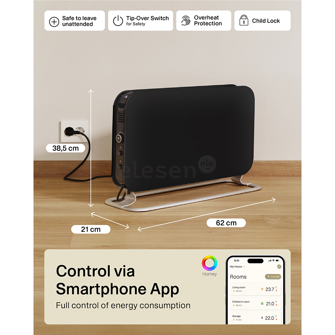 Mill, WiFi, 1200 Вт, черный - Конвектор