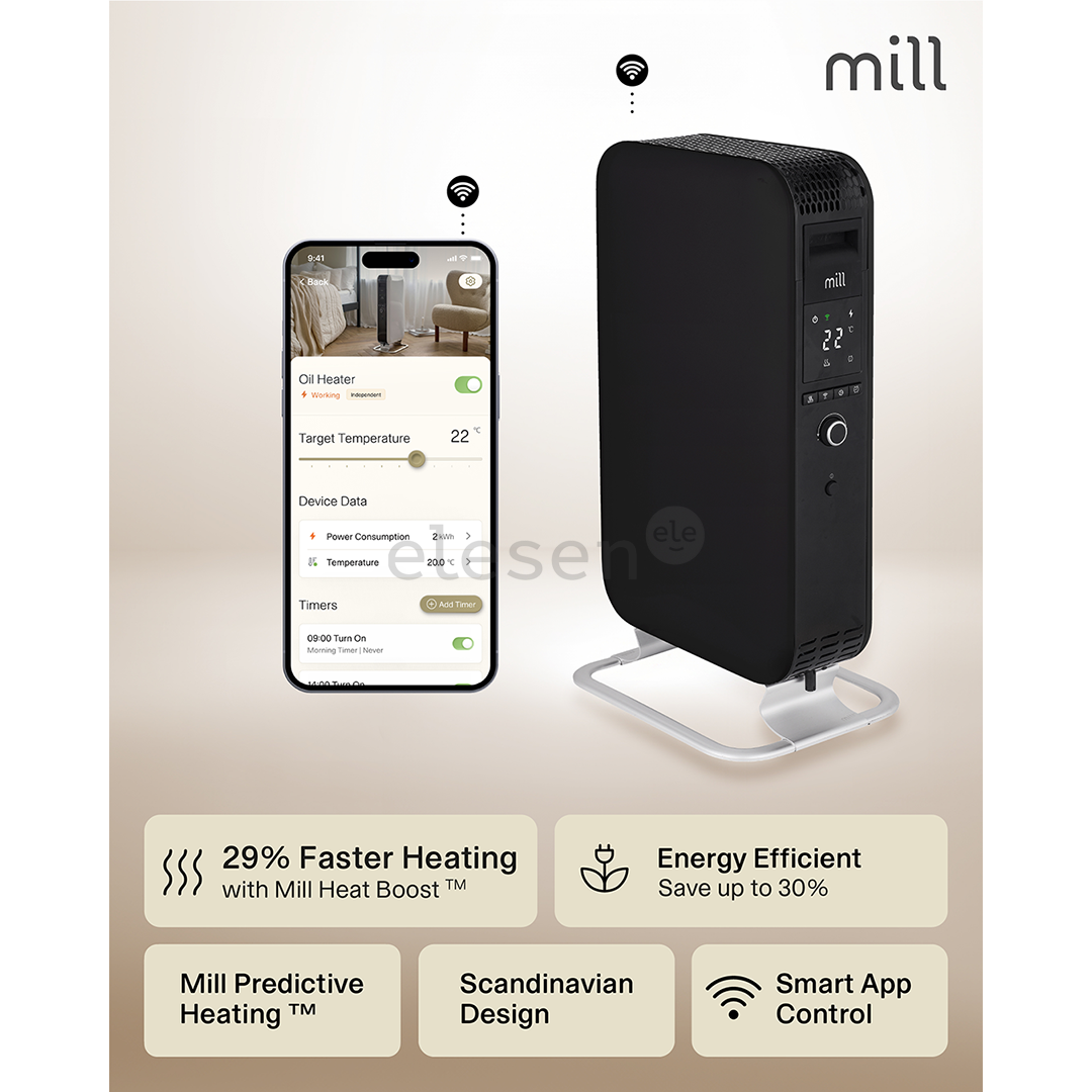 Mill Gentle Air WiFi, 1500 Вт, черный - Масляный радиатор