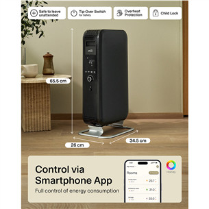 Mill Gentle Air WiFi, 1500 W, juodas - Tepalinis radiatorius