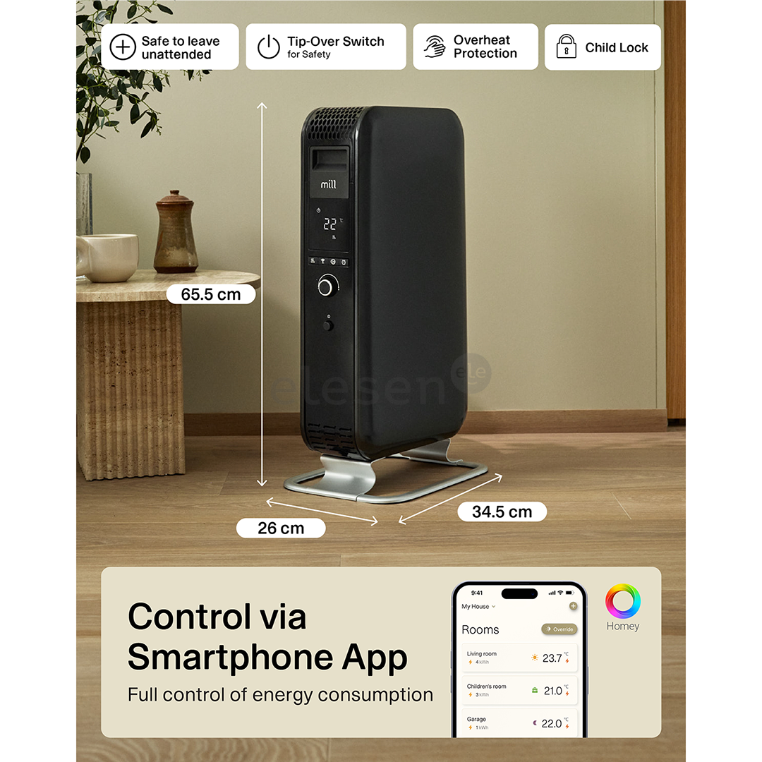 Mill Gentle Air WiFi, 1500 Вт, черный - Масляный радиатор