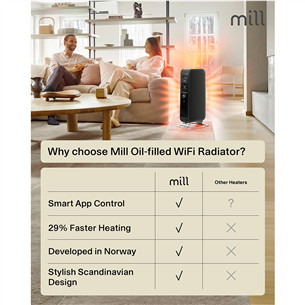 Mill Gentle Air WiFi, 1500 W, juodas - Tepalinis radiatorius