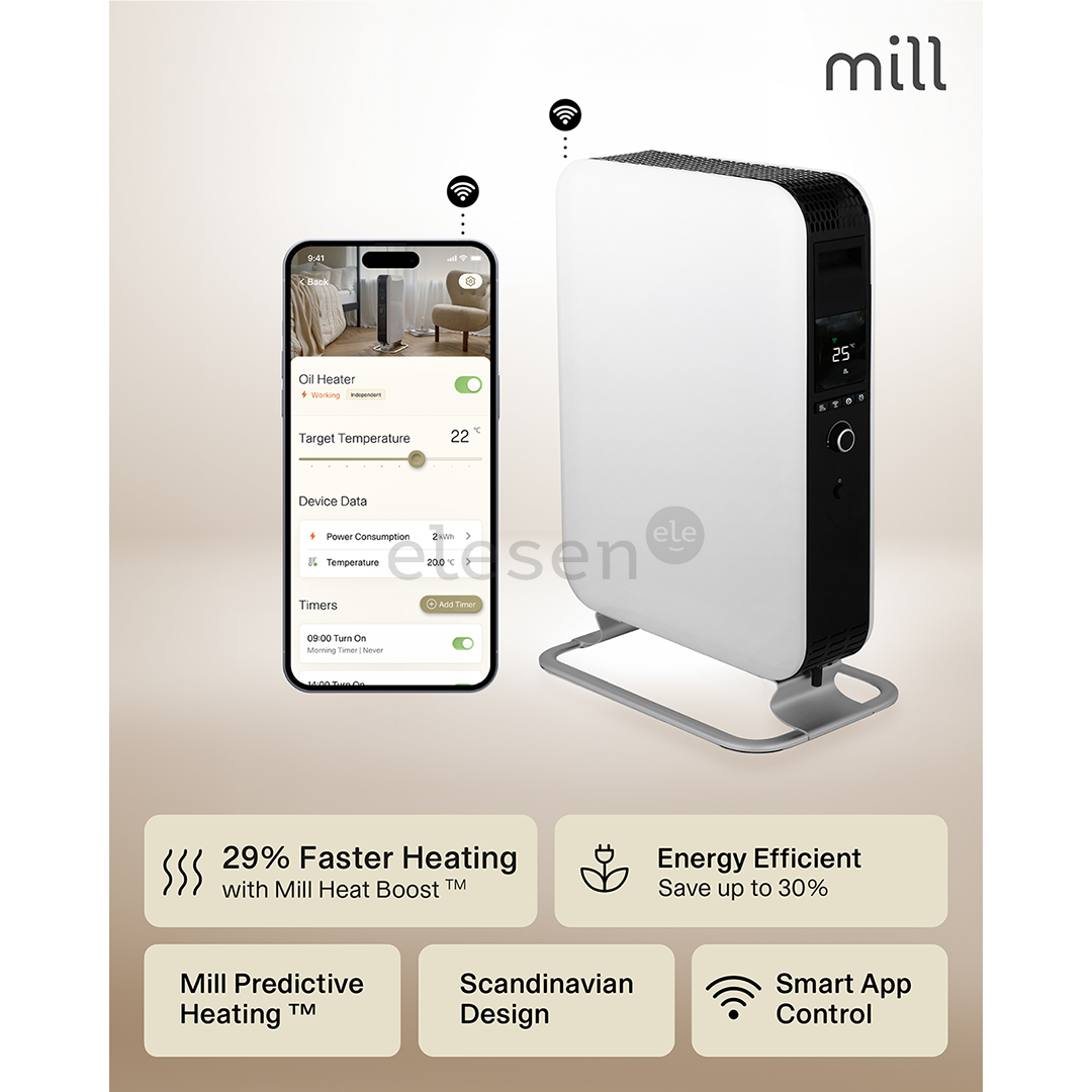 Mill Gentle Air WiFi, 2000 Вт, белый - Масляный радиатор