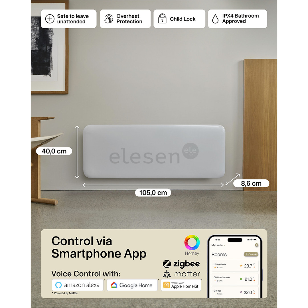 Mill Gen 4, Wi-Fi, 1300 W, baltas - Elektrinis radiatorius