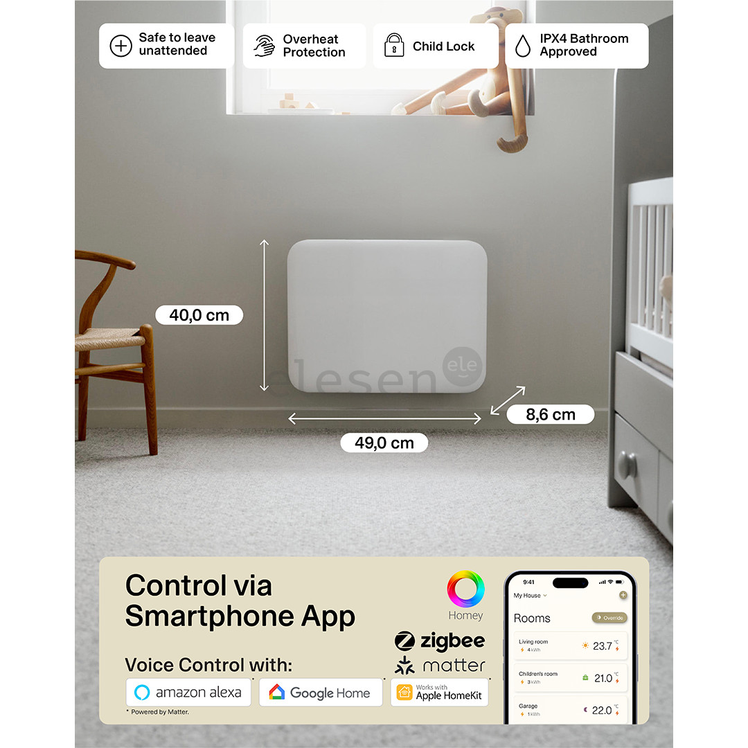 Mill Gen 4, Wi-Fi, 400 W, baltas - Elektrinis radiatorius
