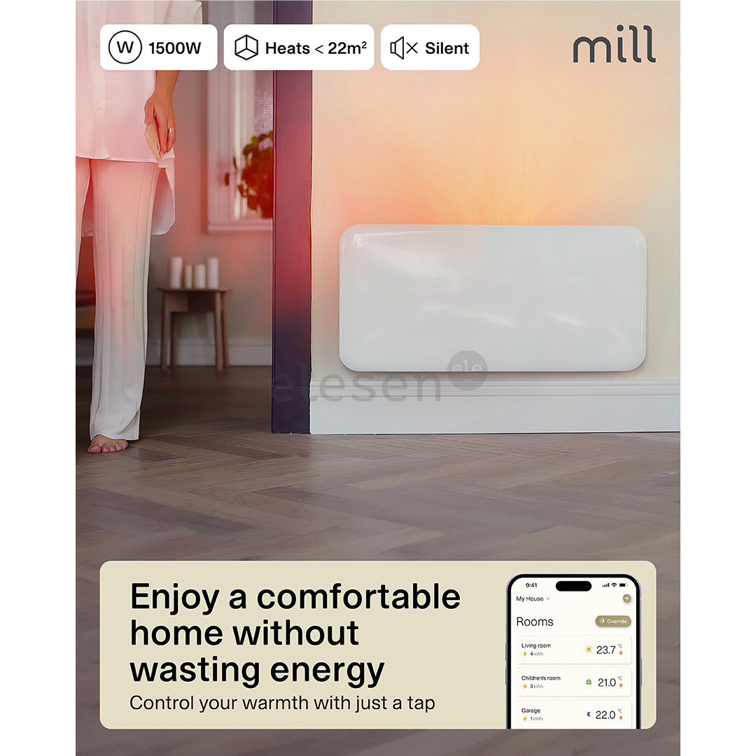 Mill Gen 4, Wi-Fi, 1500 W, baltas - Elektrinis radiatorius