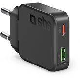 SBS Slim Wall Charger, USB-A, USB-C, 30 W, juodas - Įkroviklis
