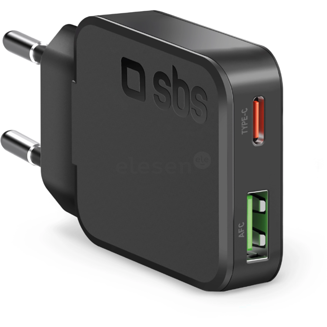 SBS Slim Wall Charger, USB-A, USB-C, 30 Вт, черный - Зарядное устройство