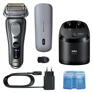 Braun Series 9 Pro+ Wet & Dry, 6 viename, SmartCare centras ir PowerCase, tamsiai pilkas - Skustuvas 9675CC