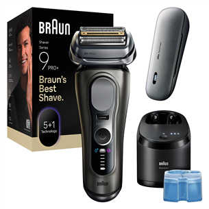 Braun Series 9 Pro+ Wet & Dry, 6 viename, SmartCare centras ir PowerCase, tamsiai pilkas - Skustuvas