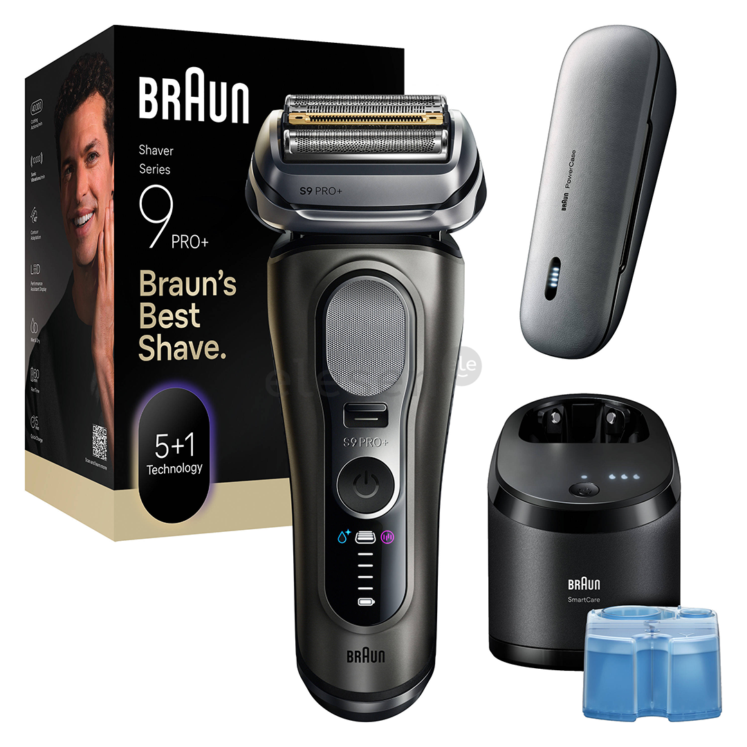Braun Series 9 Pro+ Wet & Dry, 6 viename, SmartCare centras ir PowerCase, tamsiai pilkas - Skustuvas