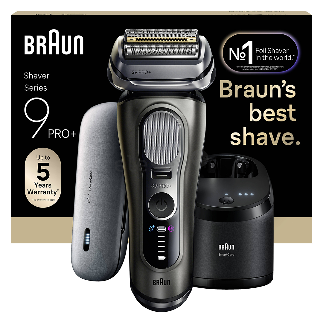 Braun Series 9 Pro+ Wet & Dry, 6 viename, SmartCare centras ir PowerCase, tamsiai pilkas - Skustuvas