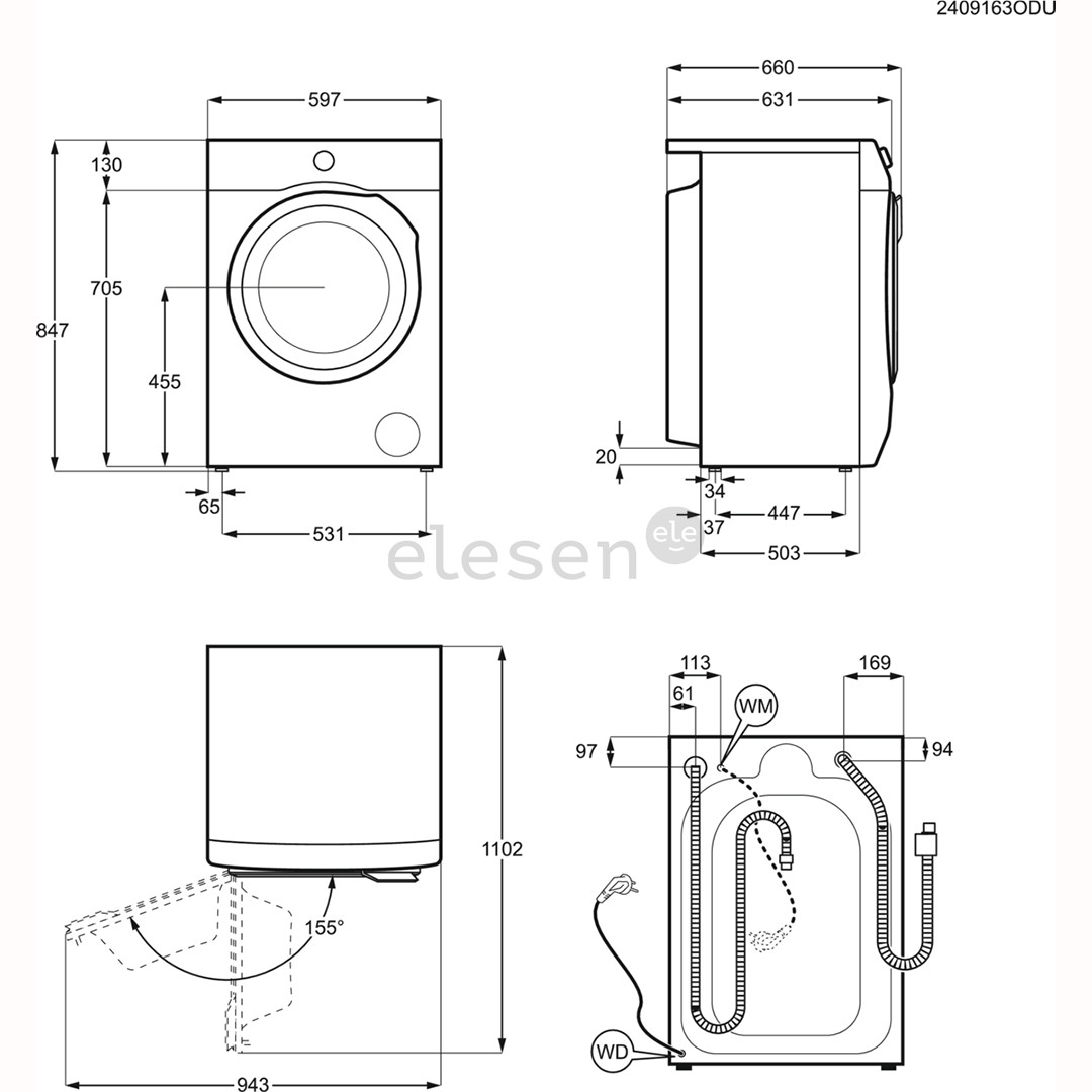 Electrolux 700 Series SteamCare, 9 kg, depth 63.1 cm, 1600 rpm - Front load washing machine