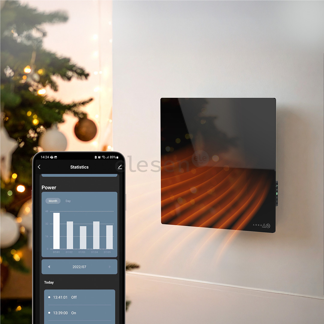 Aeno Premium Eco Smart Quadro, 500 W, juodas - Sieninis šildytuvas