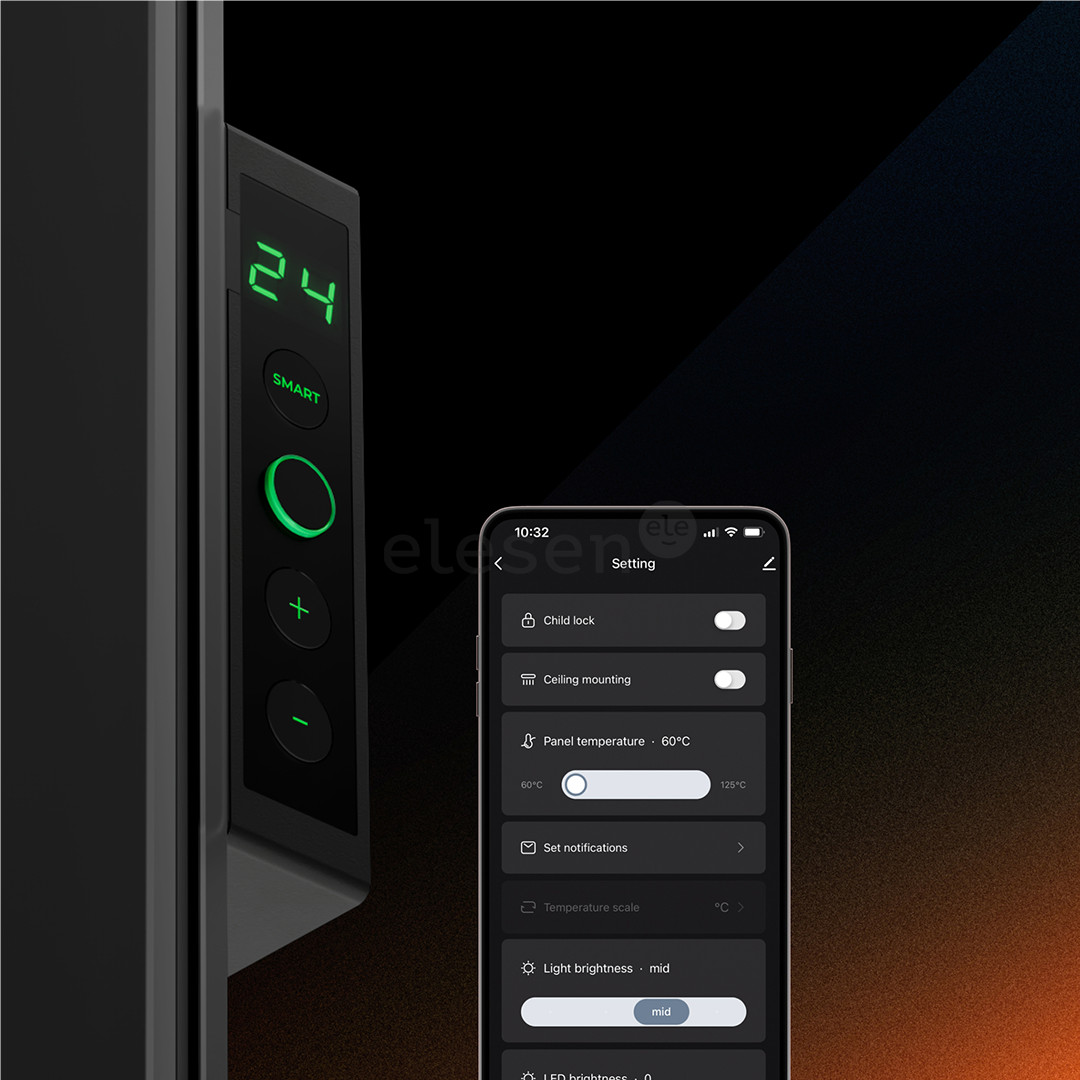 Aeno Premium Eco Smart Quadro, 500 W, juodas - Sieninis šildytuvas