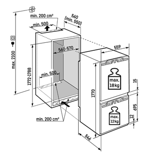 Liebherr Plus NoFrost, 254 L, height 177 cm - Built-in refrigerator