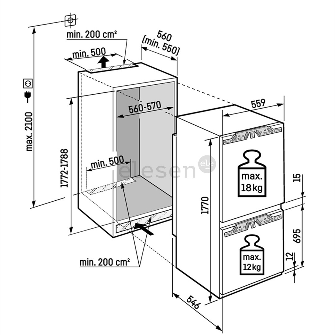 Liebherr Plus NoFrost, 254 L, height 177 cm - Built-in refrigerator