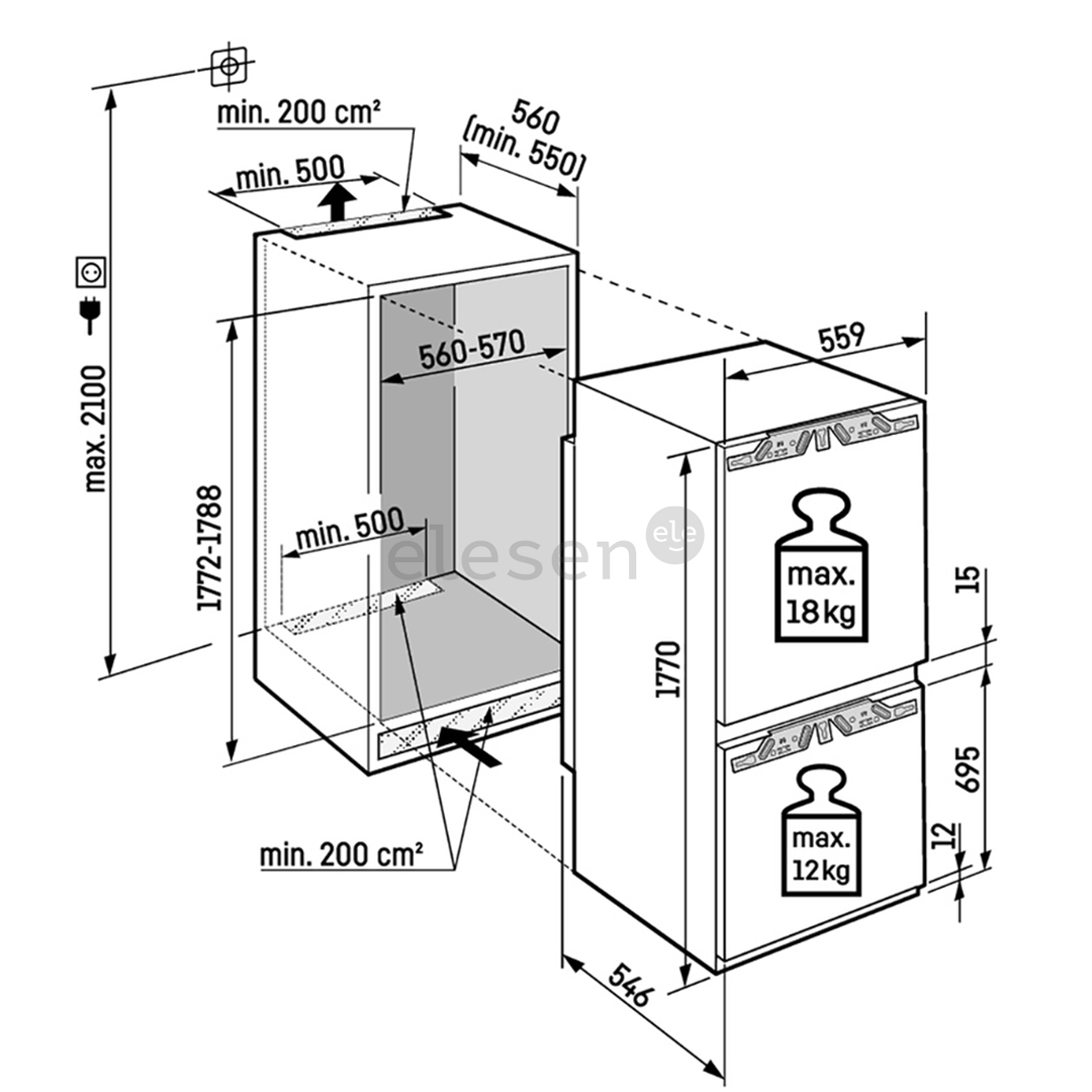 Liebherr Plus NoFrost, 254 L, height 177 cm - Built-in refrigerator