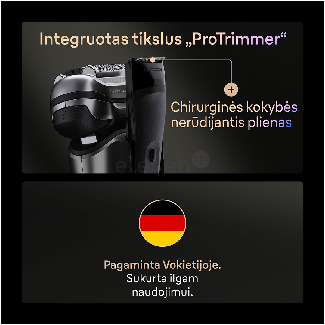 Braun Series 9 Pro+ Wet & Dry, 6 viename, SmartCare centras ir PowerCase, tamsiai pilkas - Skustuvas