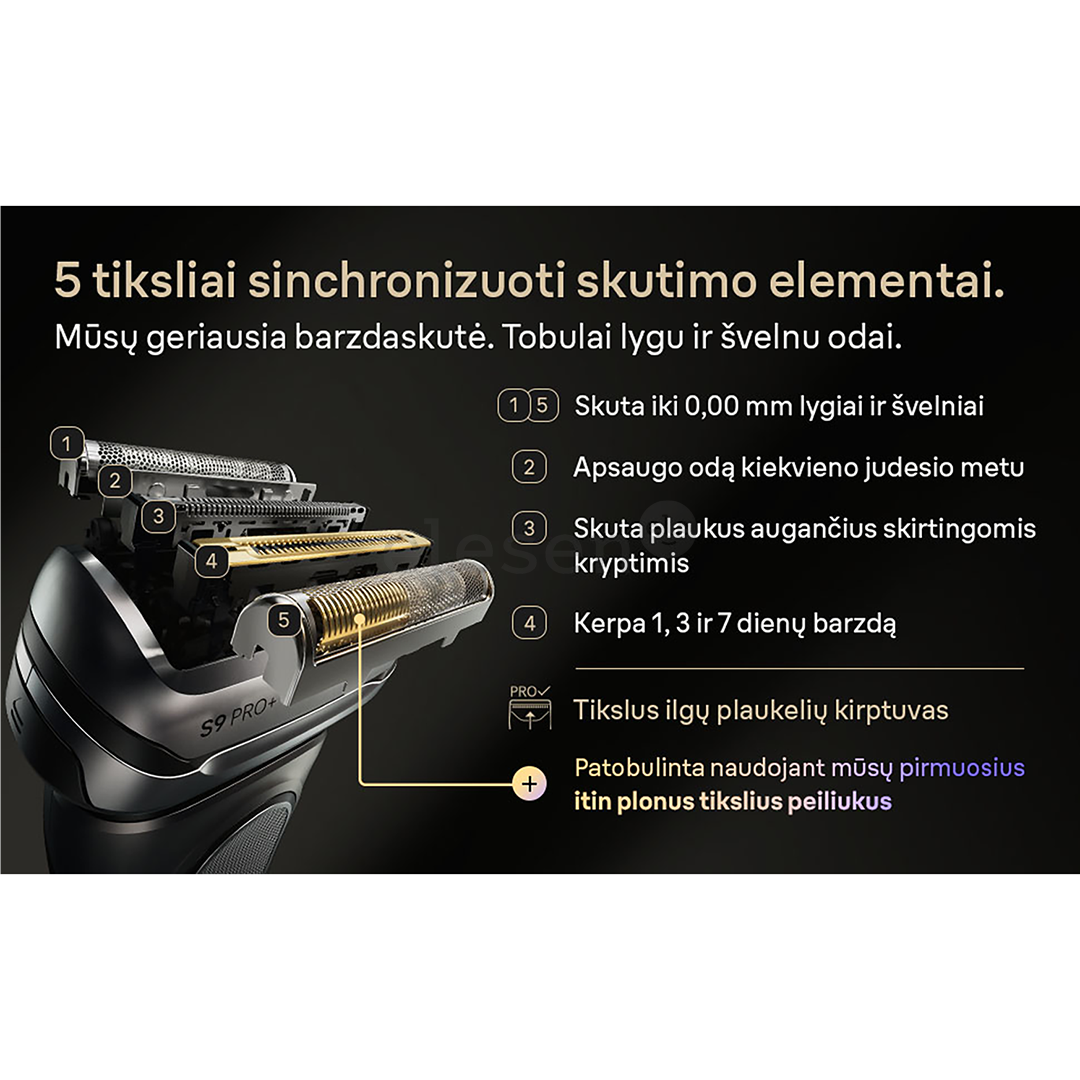 Braun Series 9 Pro+ Wet & Dry, 6 viename, SmartCare centras ir PowerCase, tamsiai pilkas - Skustuvas