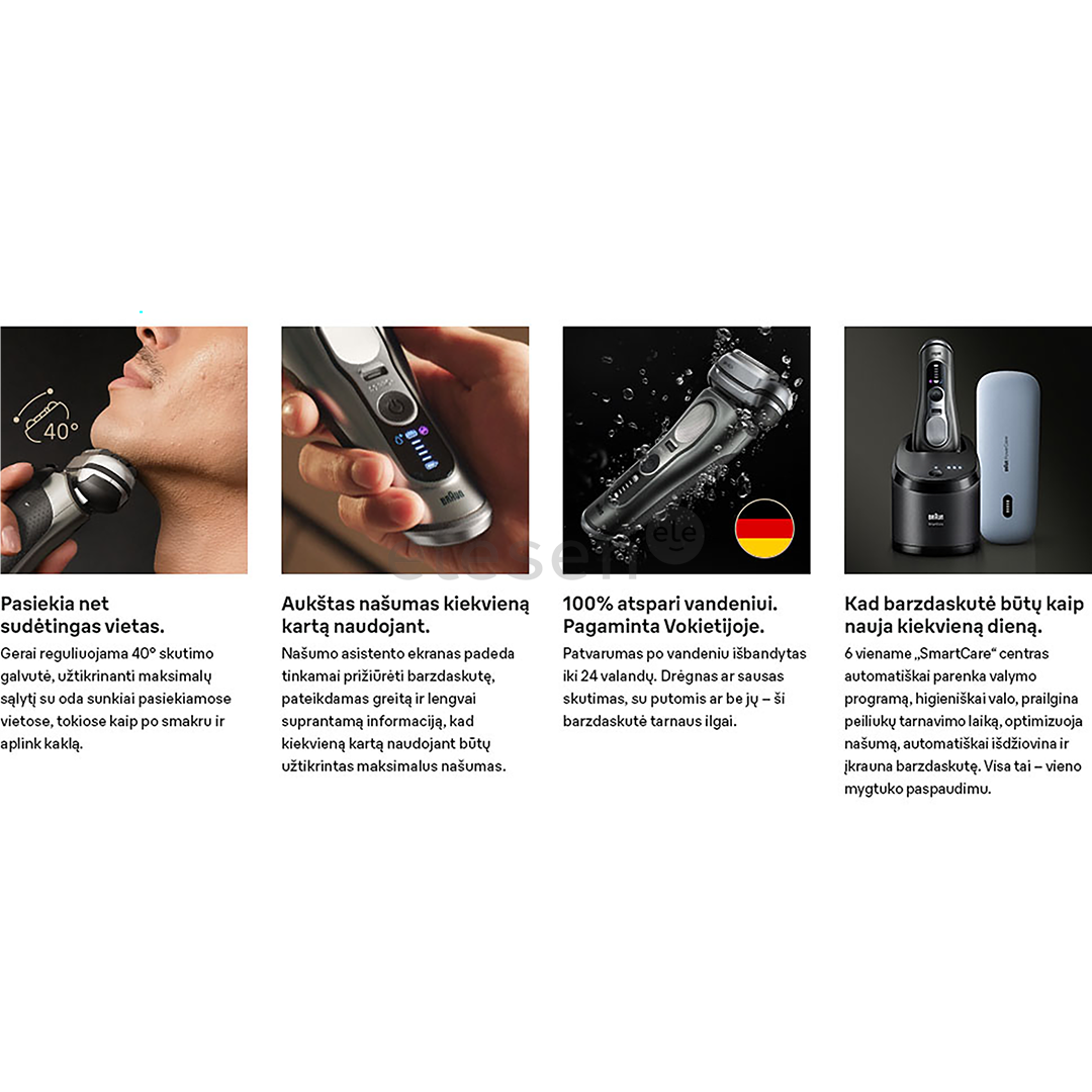 Braun Series 9 Pro+ Wet & Dry, 6 viename, SmartCare centras ir PowerCase, tamsiai pilkas - Skustuvas