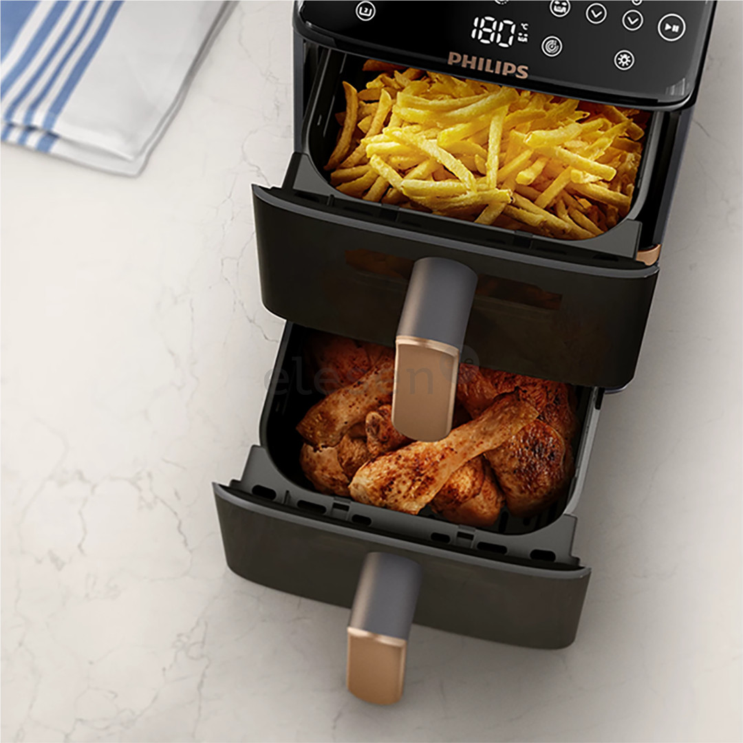 Philips Airfryer 4000 Series Stacked Dual Basket, 2300 W, 10 L, juoda - Karšto oro gruzdintuvė