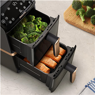 Philips Airfryer 4000 Series Stacked Dual Basket, 2300 W, 10 L, juoda - Karšto oro gruzdintuvė