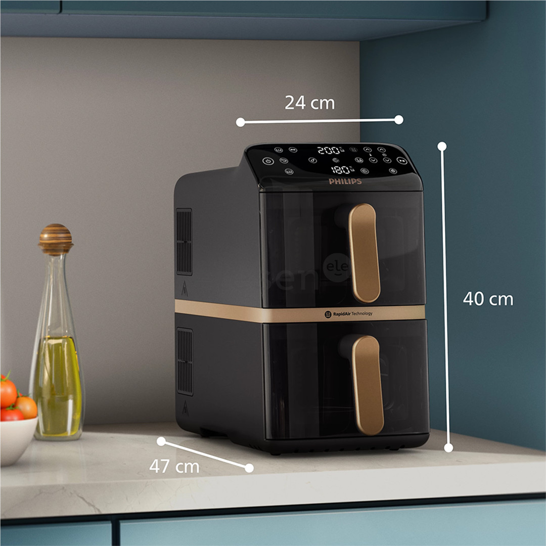 Philips Airfryer 4000 Series Stacked Dual Basket, 2300 W, 10 L, juoda - Karšto oro gruzdintuvė