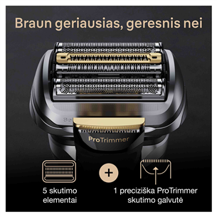 Braun Series 9 Pro+ Wet & Dry, 6-in-1 SmartCare centre and PowerCase, sidabro spalvos - Skustuvas