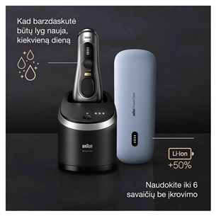 Braun Series 9 Pro+ Wet & Dry, 6-in-1 SmartCare centre and PowerCase, sidabro spalvos - Skustuvas