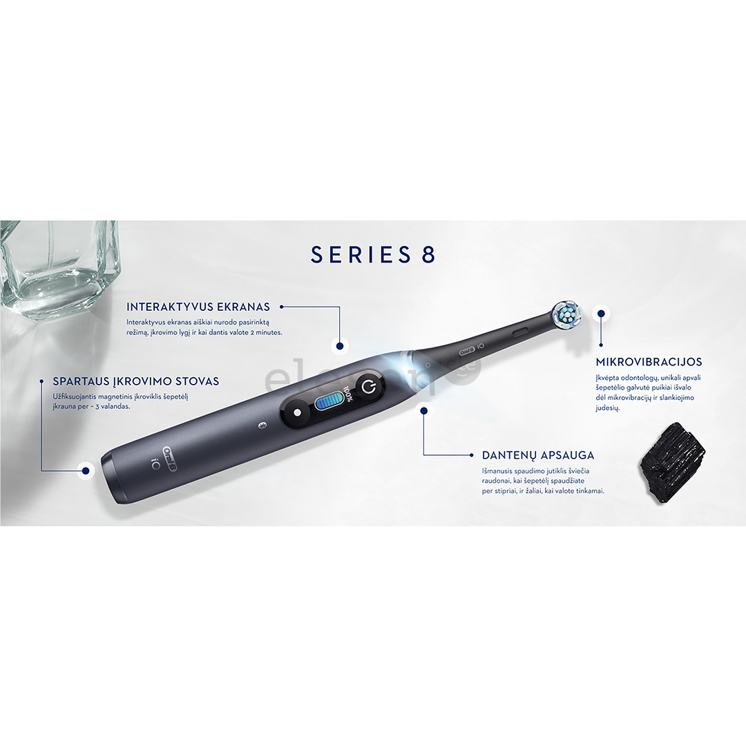 Braun Oral-B iO 8 Duo, 2 vnt., juodas/baltas - Elektriniai dantų šepetėliai